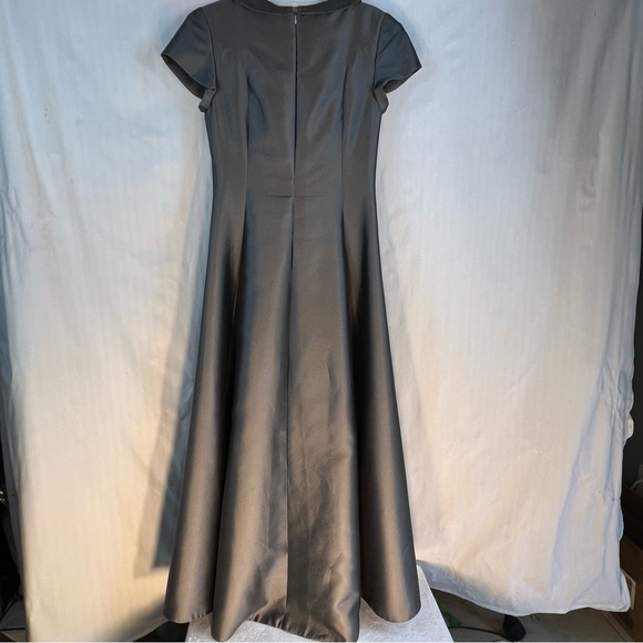 Vintage Formal Gown Gray Quality Handmade Cap Sleeves Peter Pan Collar Dress S - Picture 10 of 11